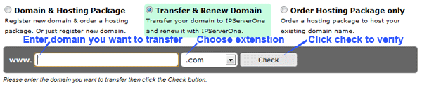 Enter domain name and click the Check button to verify Enter domain name and click the Check button to verify