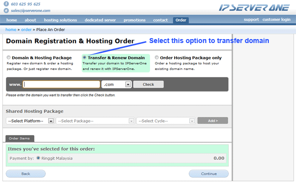 Order a domain transfer and renewal Order a domain transfer and renewal