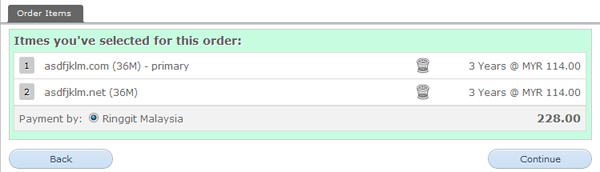 Step 5: Multiple domains added to order Step 5: Multiple domains added to order