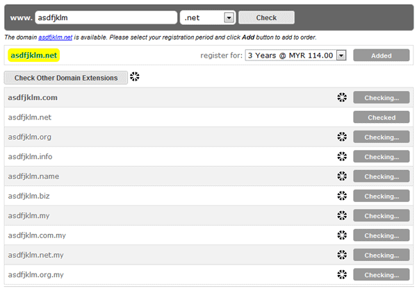 Checking multiple domain extensions... Checking multiple domain extensions...