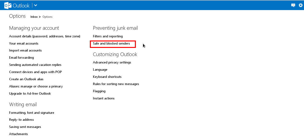 How to whitelist or blacklist email address in Hotmail - IPSERVERONE