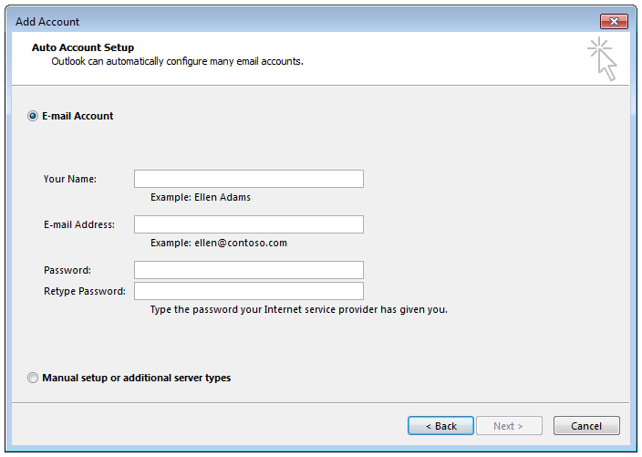 em mail client setup account manually