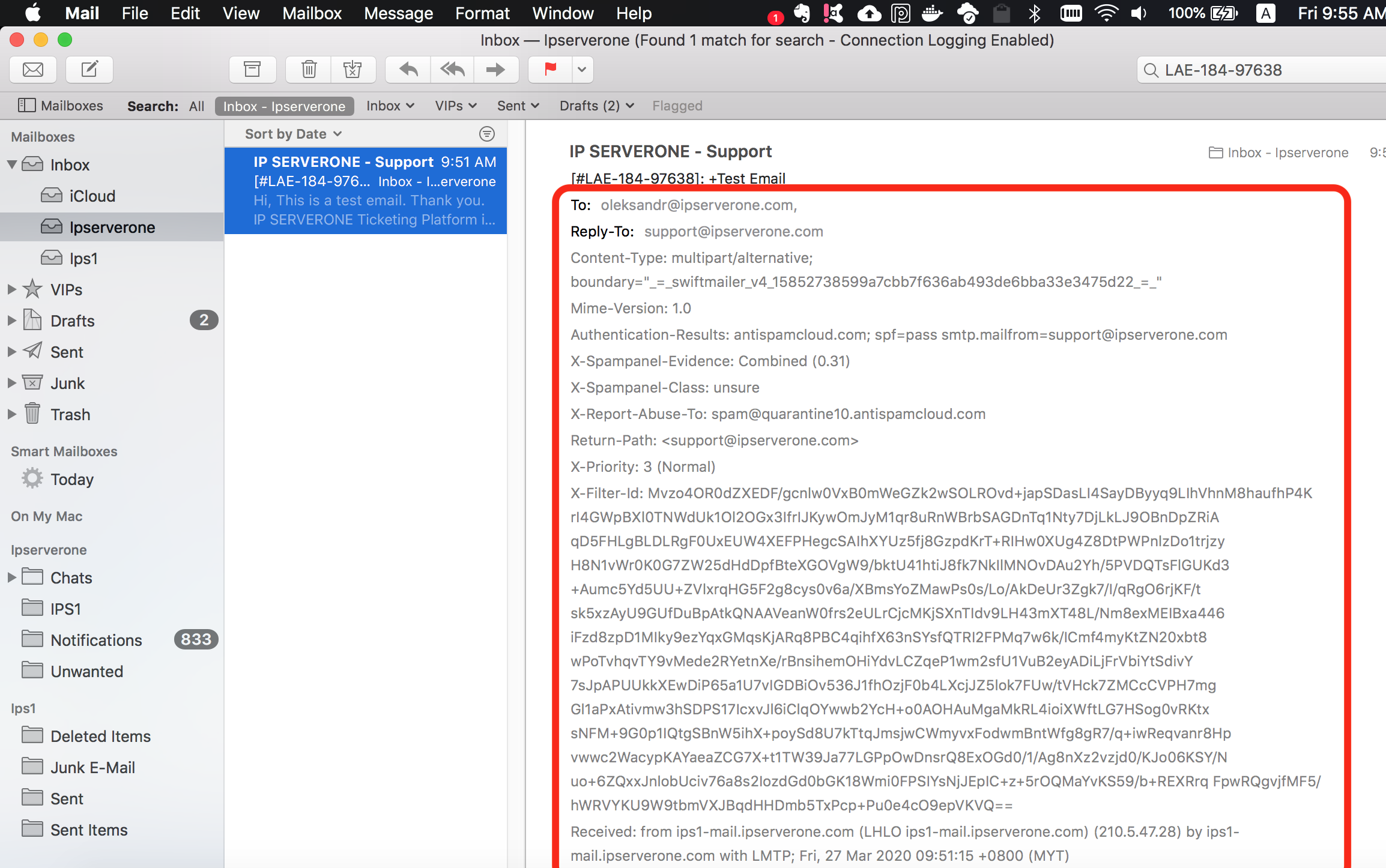 How to view Email Header in the mail and  Clients IPSERVERONE