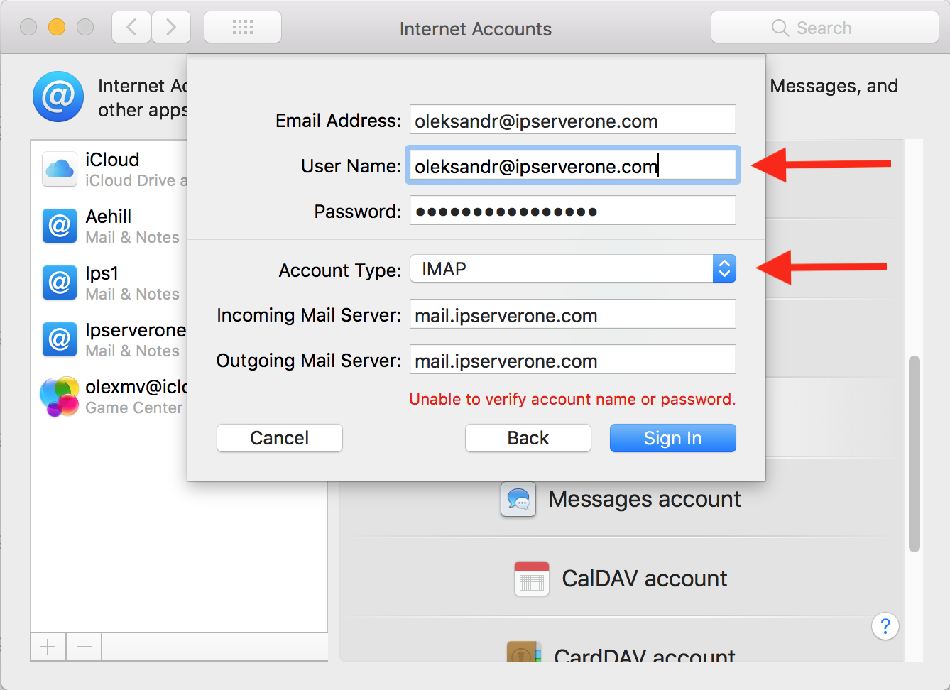 apple imap settings