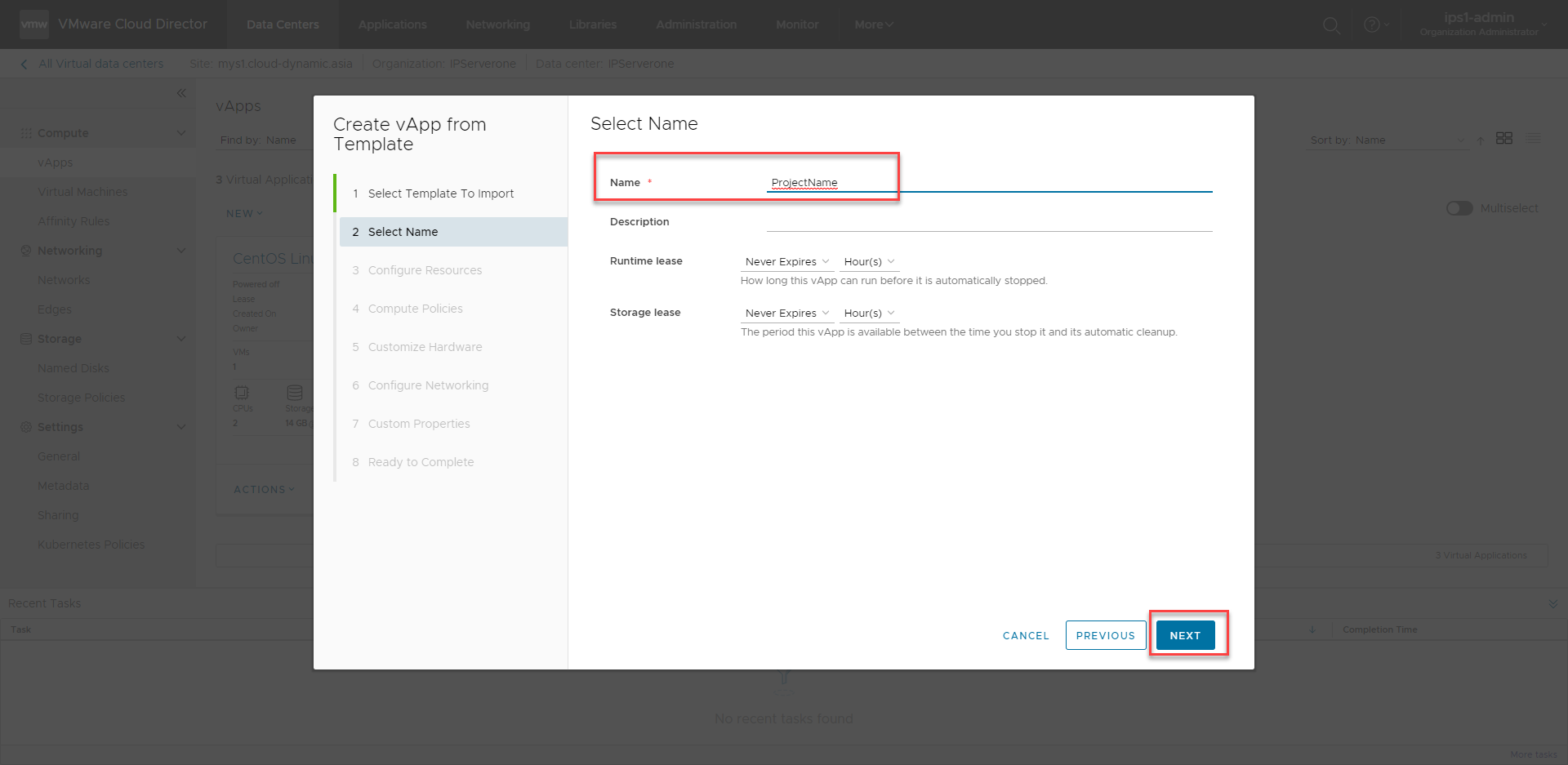 How to Deploy a Virtual Machines using available vApp Template