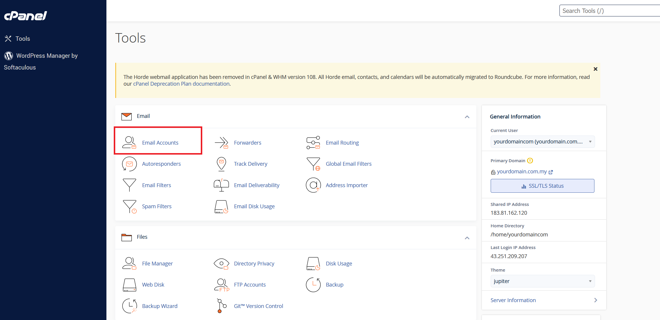 how to change email account password in cpanel