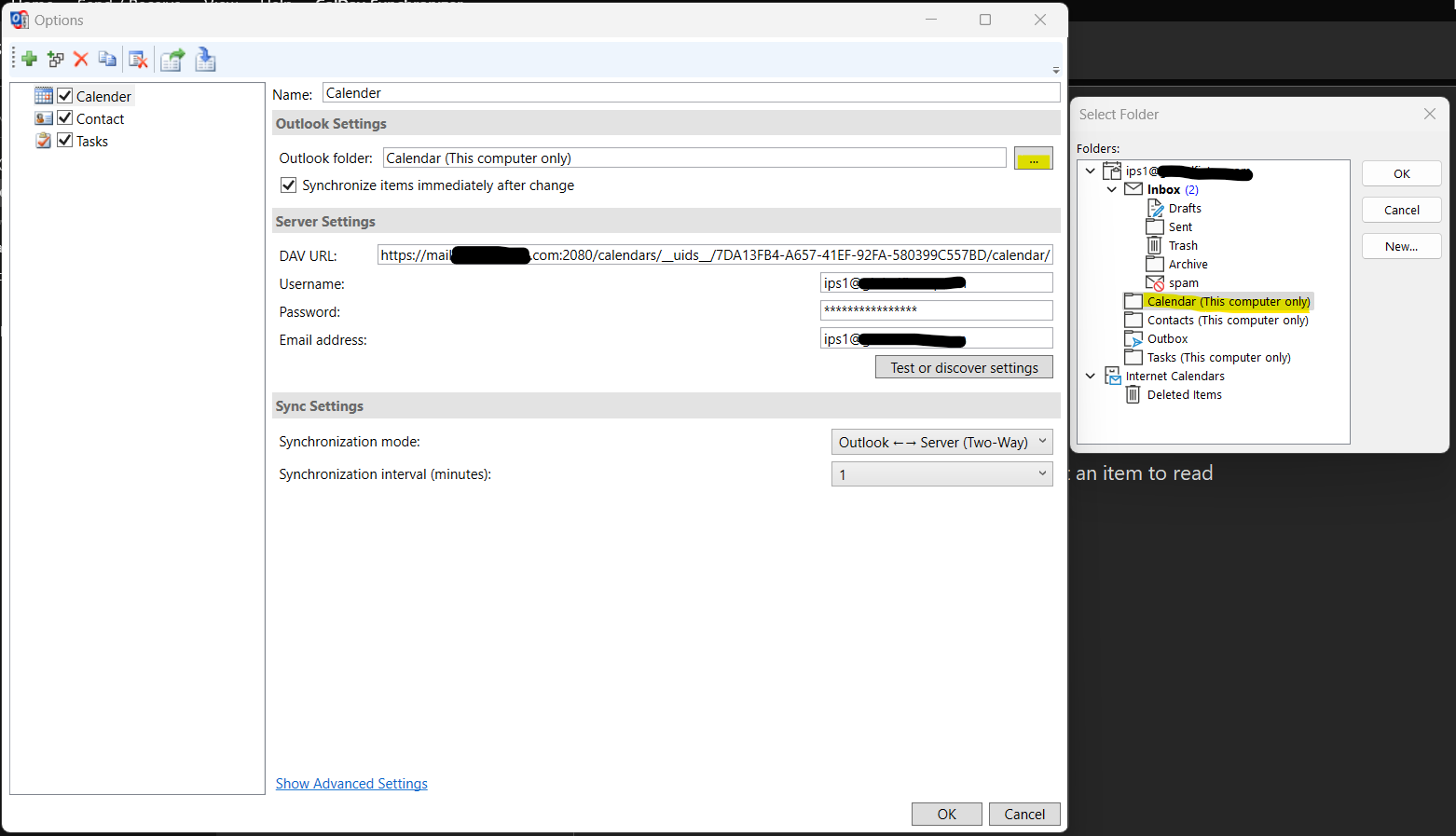 Calendar and Contacts Sync on Outlook by CalDAV and CardDav from cPanel