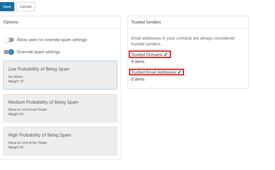 SmarterMail Trusted Domains Page