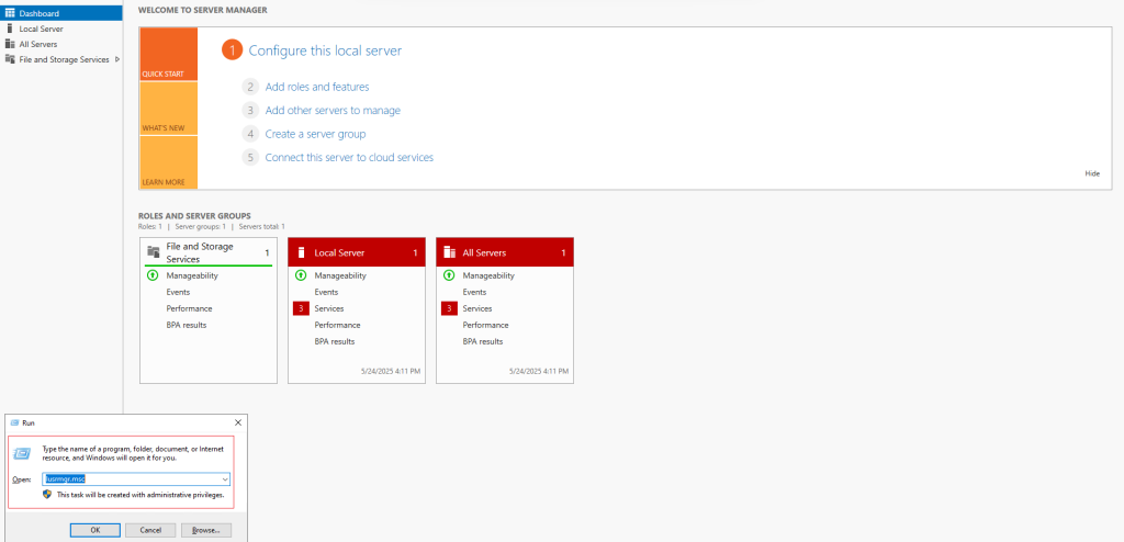 Opening Local Users and Groups Console